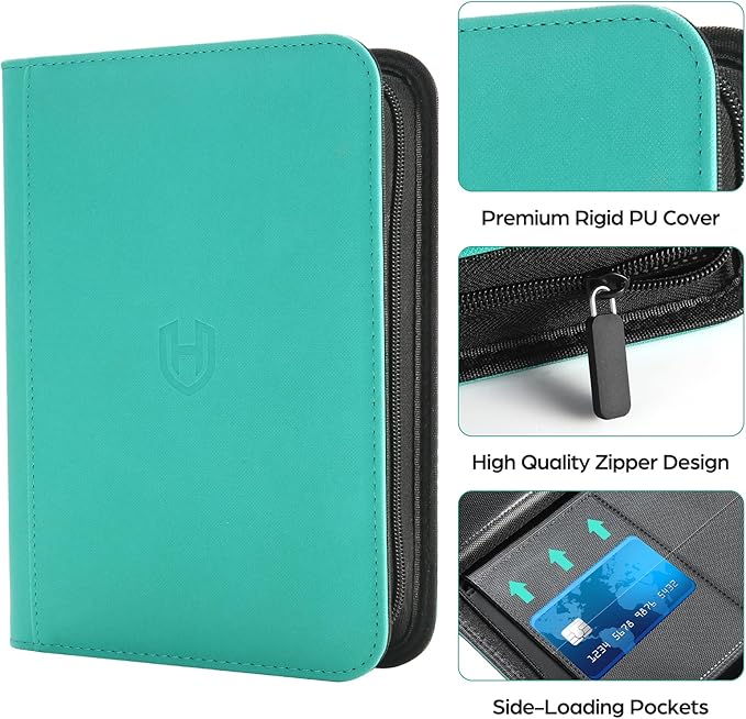 Card Binder 4 Pocket with Zipper, 288 Pockets Trading Card Holder Book, Premium PU Cover Zip Folder Binder, Side Loading Carrying Case Binder Album for TCG, MTG, Sports Cards, Game Cards