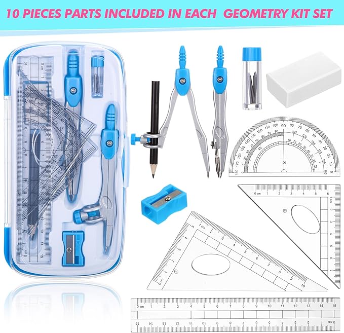Zonon 36 Sets Math Geometry Kit Student 10 Pcs Shatterproof Storage Box Includes Compass, Rulers, Protractor, Eraser, Pencil Sharpener, Lead Refills, Pencil for Back to School Students Class Teacher
