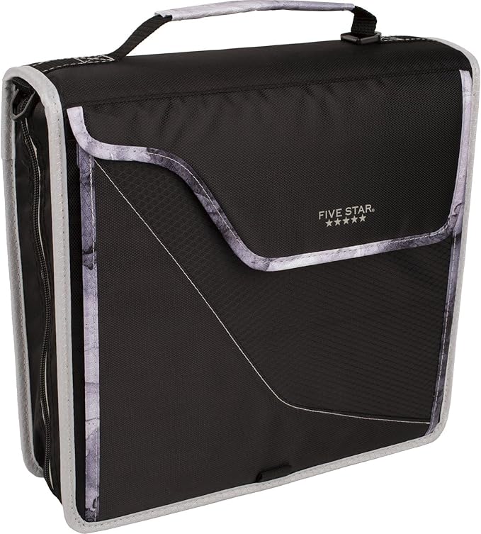 Five Star Zipper Binder, 3 Inch 3-Ring Binder, Expandable Plus Removable Padded Device Case and Expanding File, 700 Sheet Capacity, Includes Multi-Use Strap, Black/Gray (29296IT8) (Pack of 2)