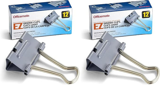 Officemate EZ Binder Clips,Medium Size,12/Box,Gray (99250),(Pack of 2)