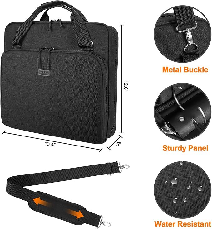 4 Inch 3 Ring Zipper Binder D-Ring, Binder with Strap 800 Sheet Capacity & Multi-Pockets School and Office Organizer, Compatible with 13-Inch MacBook(Patent Design Black)