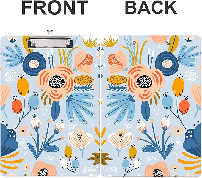 Fashion Clipboard, A4 Letter Size Wooden Decorative Clipboards for Teacher, Nurse, Doctor,Student and Kids, Cute Design for Standard Size 12.2" x 8.9" (C-Pretty Floral Blue)