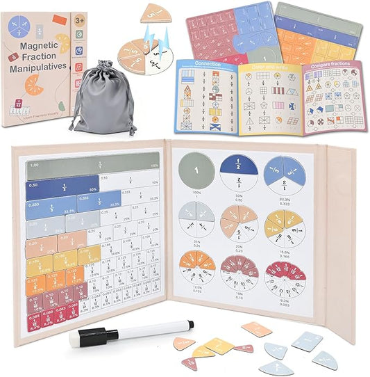 Magnetic Fraction Demonstration Book, Magnetic Fraction Tiles & Fraction Circles Set, Math Manipulatives for Elementary School, Montessori Fraction Manipulatives Learning Tools for Kids