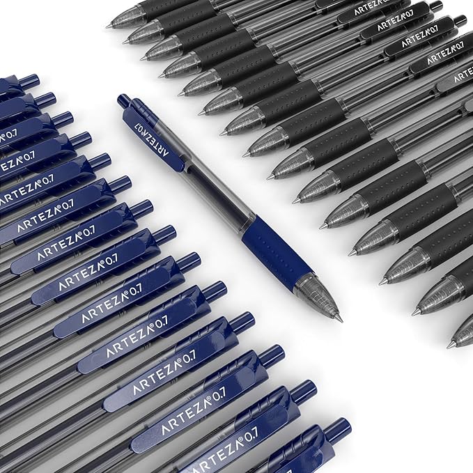 ARTEZA Gel Pens, Set of 30 – 15 Black & 15 Blue Retractable Rollerball Pens, 0.7 mm Medium Point for Office, School & Daily Writing Tasks