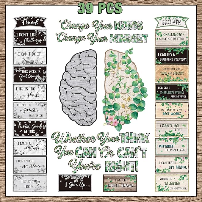 Tenare Mindset Posters Bulletin Board Set Motivational Change Your Mindset Posters Positive Sayings Inspirational Classroom Decoration for Teacher Students School(Vintage)