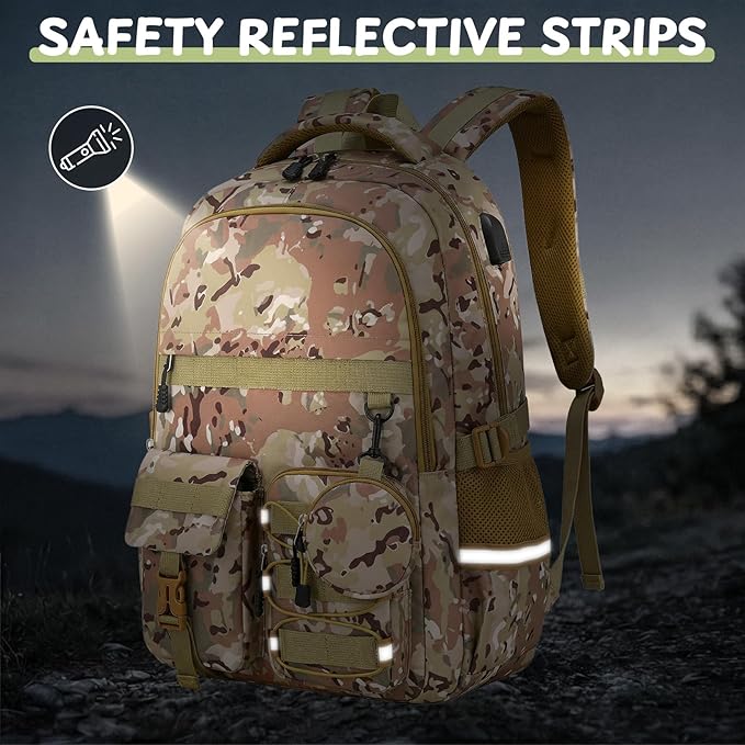 School Backpack for Boys - Camo Boys Backpack for Kids Teens Elementary, Middle & High School Bookbag Daypack with Camouflag Design,18″ Large Capacity with Usb Charging Port & Key-chain