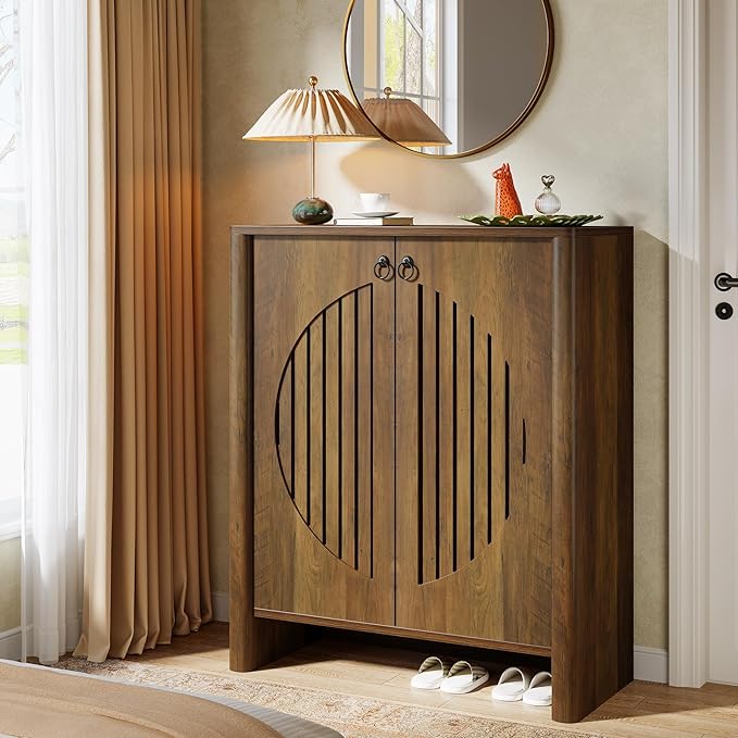 Tribesigns Shoe Cabinet with Doors, 5-Tier Shoe Storage Rack Organizer for Entryway, Living Room, Bedroom, Closet, Rustic Brown