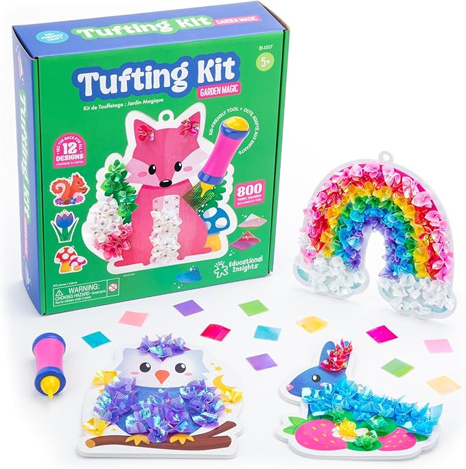 Educational Insights Tufting Kit - Arts and Crafts for Kids Ages 4-8, Poke in Art Kits for Girls and Boys, DIY Toddler Craft Sets, Poke-in Fabric Supplies, Mess-Free Kids Activity Kit Ideas