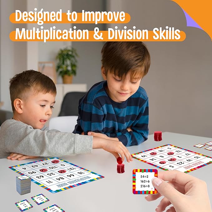 SpriteGru Multiplication & Division Bingo Game, 360 Math Problems, 2 Educational Math Board Game for Kindergarten and Preschool Kids, Perfect for Classroom & at Home