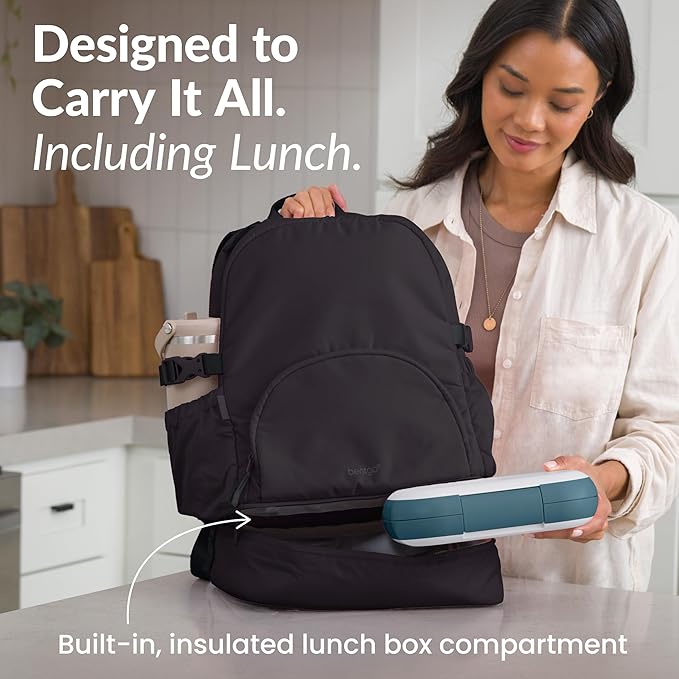 Bentgo 2-in-1 Adult Backpack & Insulated Lunch Bag – Lightweight, Water-Resistant Travel Backpack with 9 Compartments, Laptop Sleeve & Trolley Sleeve for Work & Everyday Use (Obsidian Charcoal)