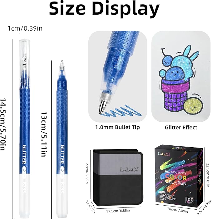 Gel Pens for Adult Coloring Book, 100 Colors Large Capacity Metallic Glitter Gel Pens with Case, 1.0 mm Bullet Tip Smooth Writing, Artist Colored Gel Ink Pen for Coloring Drawing Journaling
