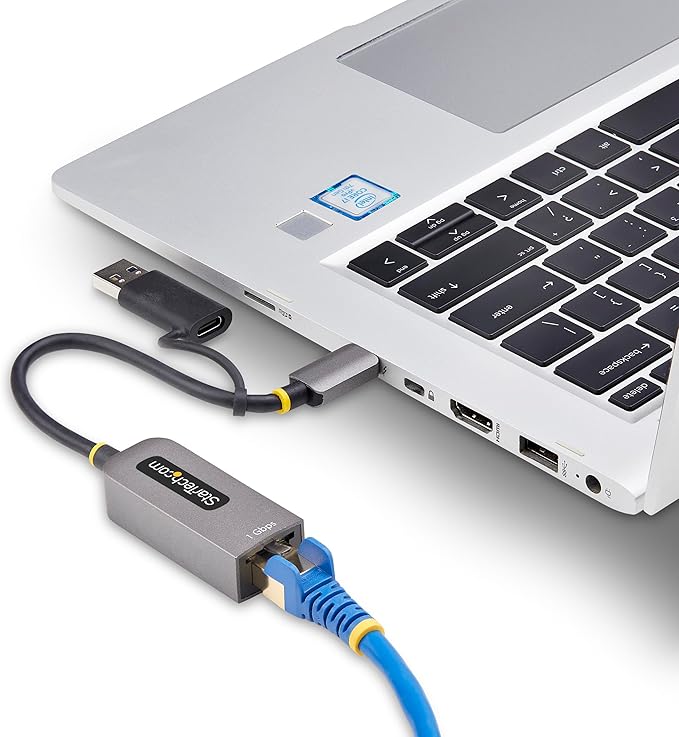 StarTech.com USB-C to Ethernet Adapter w/USB-A Dongle, 10/100/1000Mbps, USB GbE Adapter, 6in/15cm Attached Cable, Status LEDs