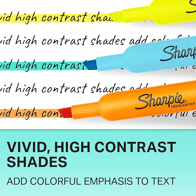 Sharpie Tank Highlighters, Chisel Tip, Assorted Fluorescent, Six Assorted Colors, 12 Count - Back to School, Office, Teacher Supplies
