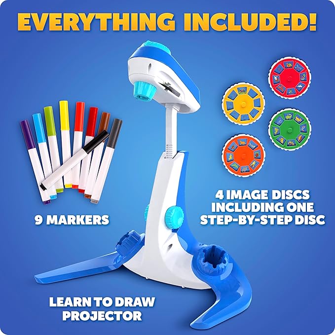 Blue Marble Learn to Draw Projector - Kids Image Projector for Tracing with 9 Colorful Markers & 4 Image Discs with 25 Animals, Dinos & Creatures to Draw, Patent-Pending Drawing Projector for Kids