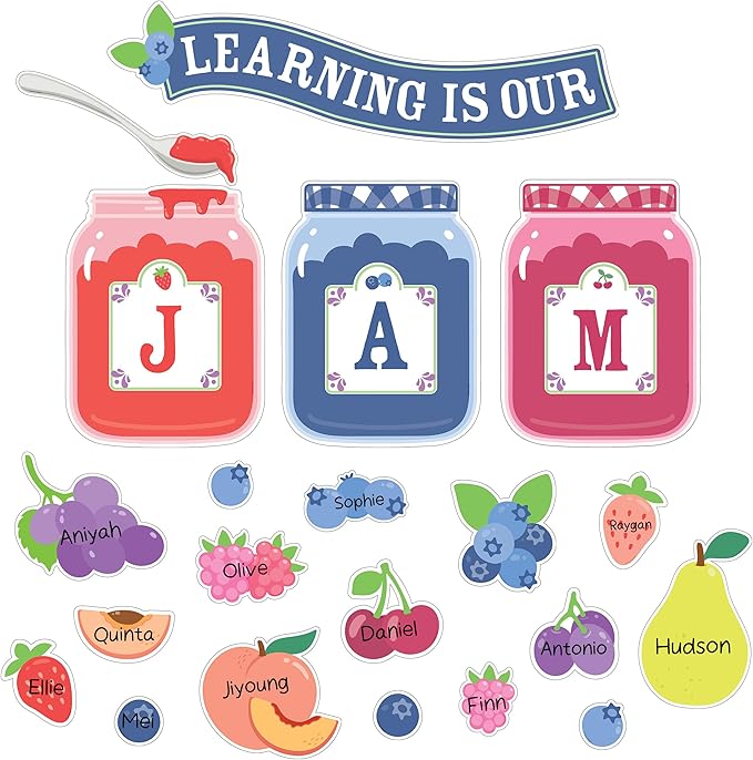 Carson Dellosa Learning Is Our Jam 47pc Bundle Bulletin Board Set, Colorful Cardstock Banner, Fruit Name Labels, Farmers Market Theme Decorations for Homeschool and Classroom Decor