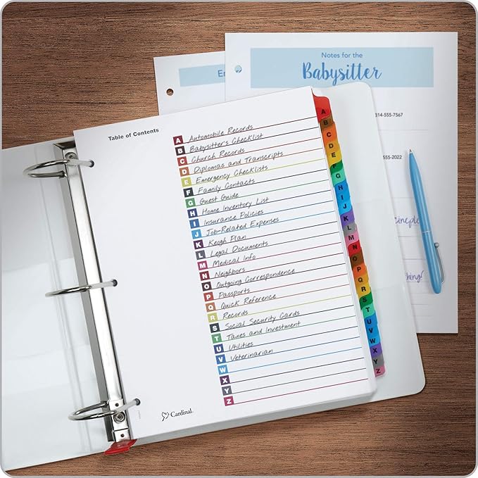 Cardinal Binder Dividers,A-Z Tabs,Customizable Table of Contents Page,Reversible Multicolor Tabs,3-Hole Punched for Binders,3 Count (Pack of 8)