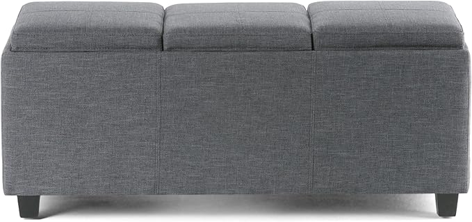 SIMPLIHOME Avalon Storage Ottoman - 42 inch Wide Upholstered Linen Look Fabric Rectangular Flip-Top Ottoman in Slate Grey, Contemporary Coffee Table Ottoman for Living Room with Hidden Storage