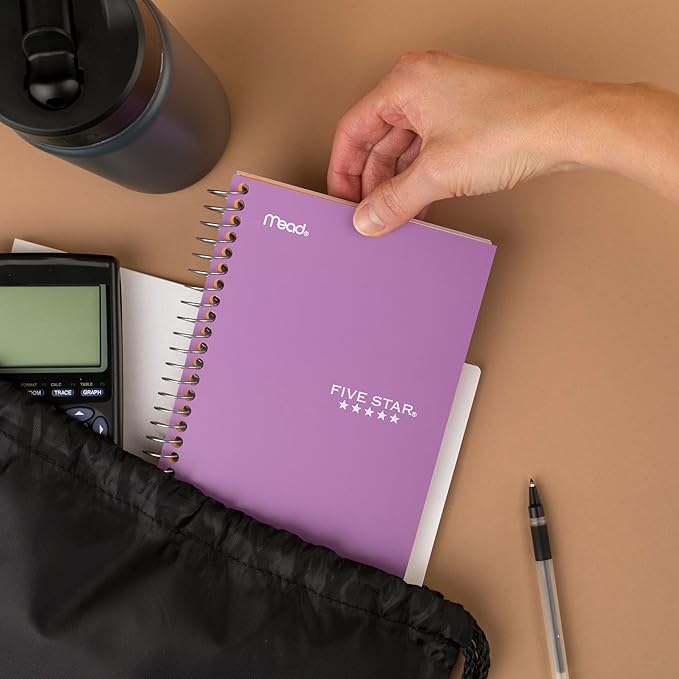 Five Star Spiral Notebook, 1 Subject, College Ruled Paper, 4-3/8" x 7", Personal Size, 80 Sheets, Fights Ink Bleed, Water Resistant Cover, Amethyst Purple (450048CF1-ECM)