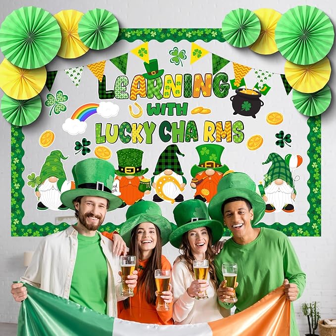 Eersida Spring Bulletin Board Decorations with Paper Fans St Patricks Day 3D Classroom Bulletin Board Christian Easter Flower Bunny Cutouts School VBS Library Church Window Wall Decor(St. Patrick’s)
