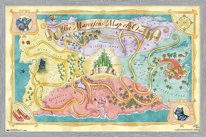 The Wizard Of Oz - Map Wall Poster, 34L" x 22.4W", Gray Framed Version