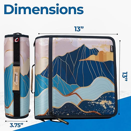 Case-it Mighty Zip Tab School Zipper Binder | 3-Inch O-Rings, 600-Sheet Capacity, 5-Subject Expanding File Folder, Multiple Pockets & Storage Organizer, Shoulder Strap | D-146 Mountains