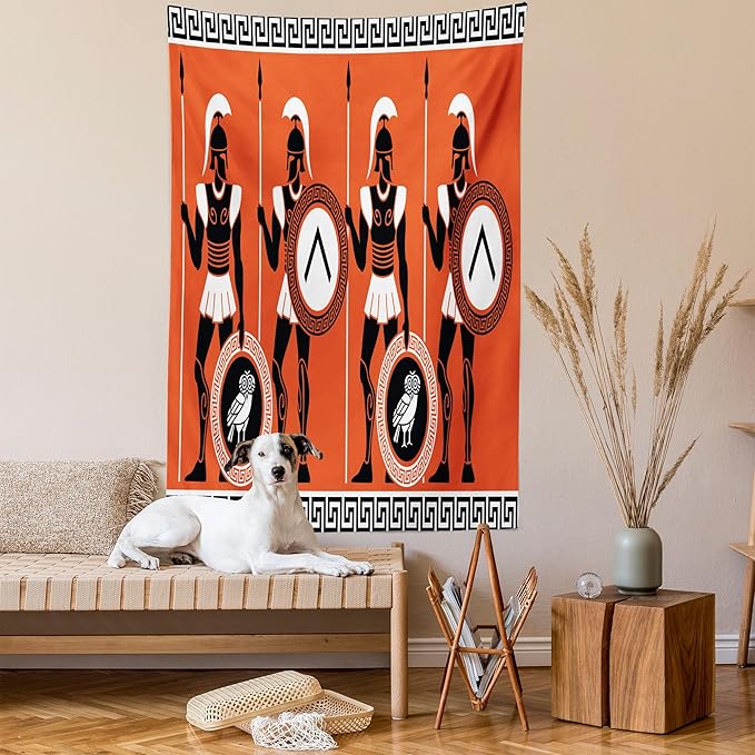 Ambesonne Retro Tapestry, Historical in Greece Theme Cultures, Fabric Wall Hanging Decor for Bedroom Living Room Dorm, 30" X 45", Orange Black White