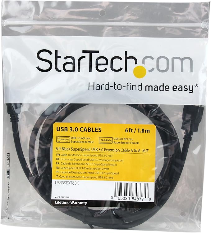 StarTech.com 6 ft Black SuperSpeed USB 3.0 Extension Cable A to A M/F - 2m USB 3 Male to Female Ext Cable/Cord 6ft - 5Gbps (USB3SEXT6BK)
