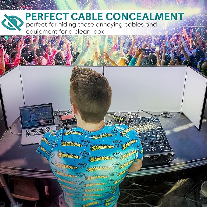 Pyle DJ Booth Foldable Cover Screen - Portable 5.6 ft Tabletop Event Facade Front Board Video Light Projector Display Scrim Panel -Folding Steel Frame Panel Stand, Stretchable Lycra Spandex PDJFAC02