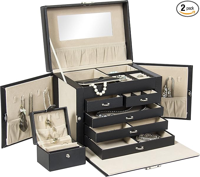 Best Choice Products Leather Box Organizer Storage With Mini Travel Case - Black