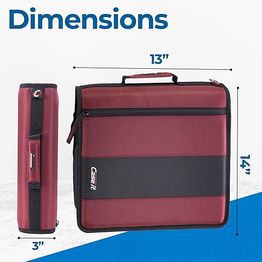 Case-it Classic Zipper Binder | 2-Inch O-Rings, 350 Sheet Capacity, Multiple Storage Pockets & Shoulder Strap | School & Office Organizer | D-251 Burgundy | 6 Pack