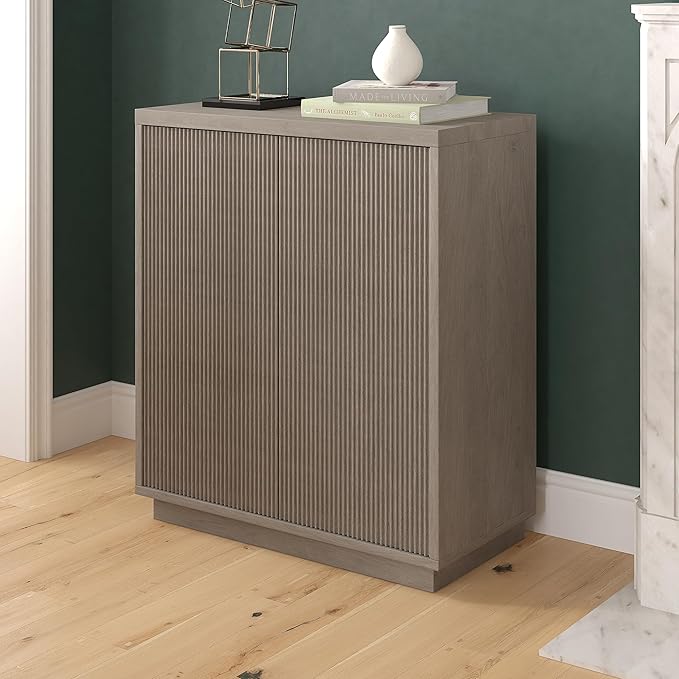 Henn&Hart 28" Fluted Wooden Accent Cabinet, Ribbed Modern Sideboard Buffet Cabinet with 2 Doors and an Adjustable Shelf for Living Room, Dining Room, Bedroom or Entryway, Antiqued Gray Oak