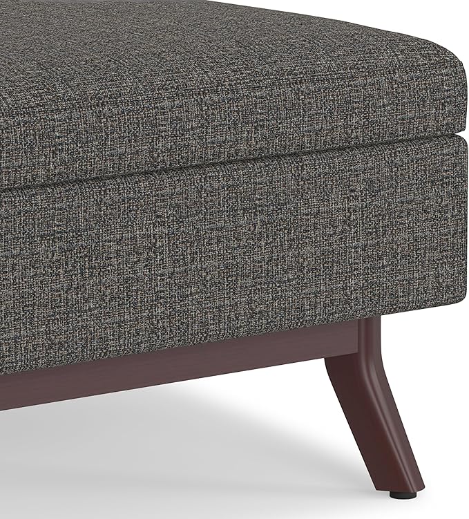 SIMPLIHOME Owen Coffee Table Storage Ottoman - 34 inch Wide Upholstered Tweed Look Fabric Rectangular Lift-Top Ottoman in Ebony, Mid-Century Modern Bench for Living Room with Tapered Legs