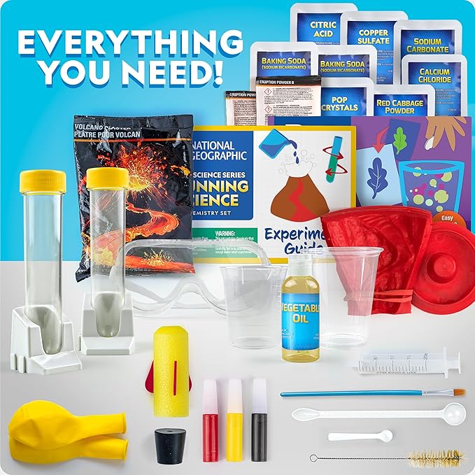 Blue Marble National Geographic Stunning Chemistry Set - Mega Science Kit with 45 Easy Experiments- Make a Volcano and Launch a Rocket, STEM Projects for Kids Ages 8-12, Science Toys