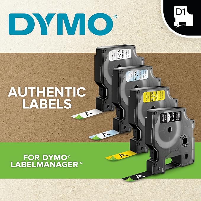DYMO D1 Durable Labeling Tape for LabelManager Label Makers White Print on Black Tape 1/2" W x 10' L 1 Cartridge (1978365)
