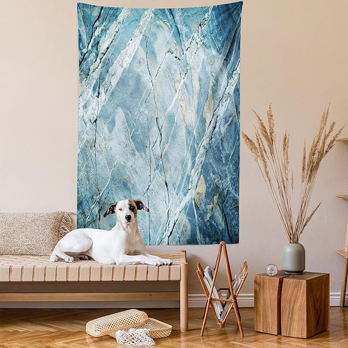 Ambesonne Marble Print Tapestry Twin Size, Exquisite Granite Stone Architecture Floor Nature Faded Rock Picture, Wall Hanging Bedspread Bed Cover Wall Decor, 68" X 88", Pale Blue Grey