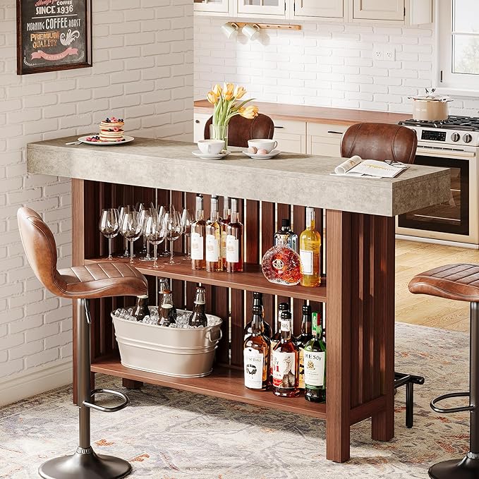 Tribesigns 63-Inch Large Bar Table, 2-Tier Home Bar Unit Mini Height Pub Table with Footrest, Modern Kitchen Island Coffee Bar Cabinet for Dining Room, Bistro, Living Room | 2-Tier, Height Pub Table, with Footrest, Modern, for Home Kitchen