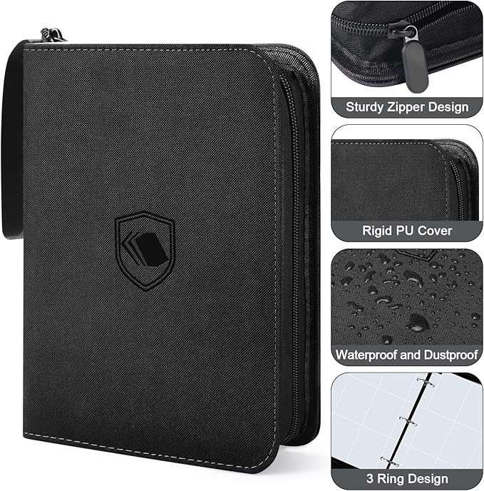 900 Pockets Trading Card Binder, PU Cover Zipper Card Collection Album, Sturdy Card Folder Holder for MTG, TCG, Game Cards, Sports Cards