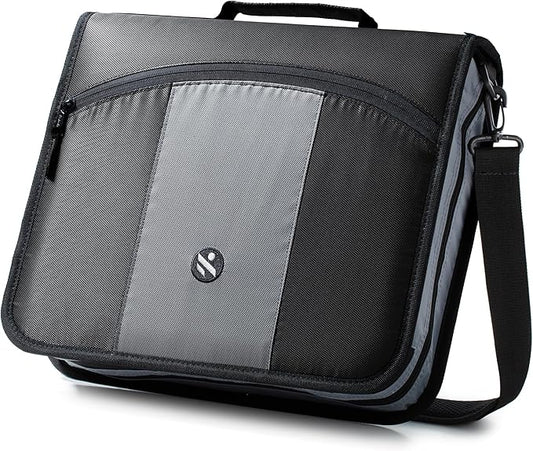 Round Ring 3-Inch Zipper Binder, Designed with Expanding Files and Handle, Shoulder Strap Included, Black