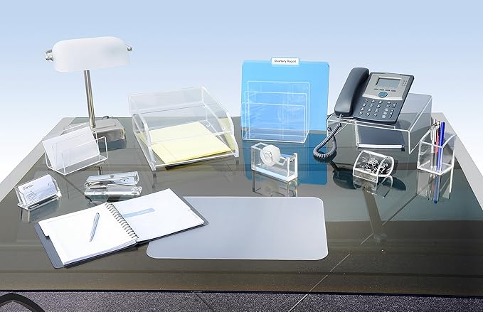Kantek Clear Acrylic Mini File Sorter, 2 Section File Holder, 6" x 3.8" x 3.9", Desk Organizer, Non-Skid Feet, Desk Accessory