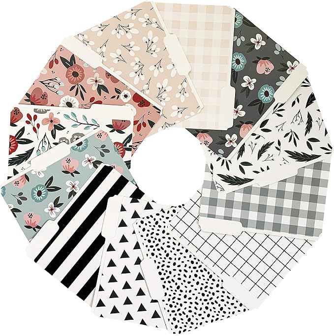 Cute File Folders, Set of 12 3-Tab Letter Size Decorative File Folders Boho Manilla 8.5 x 11 – Pretty Designer Home Office School Supplies (Tranquility)