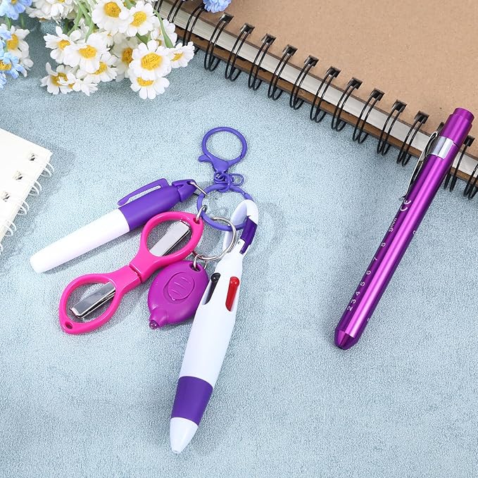 6 Pcs Nurse Pens for Badge Set,Nurse Badge Accessories with Reel Pen,Nursing Accessories Healthcare with Pens,Highlighter and Permanent Marker Pen and Led Keychain Foldable Scissors