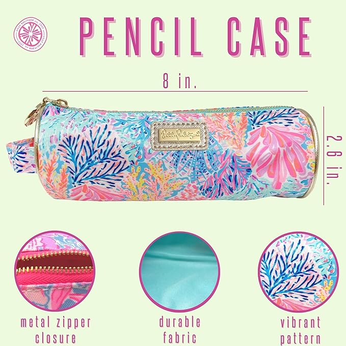 Lilly Pulitzer Cute Pencil Case, Colorful Zipper Pouch for Office Supplies, Small Travel Bag with Carrying Handle, Splashdance