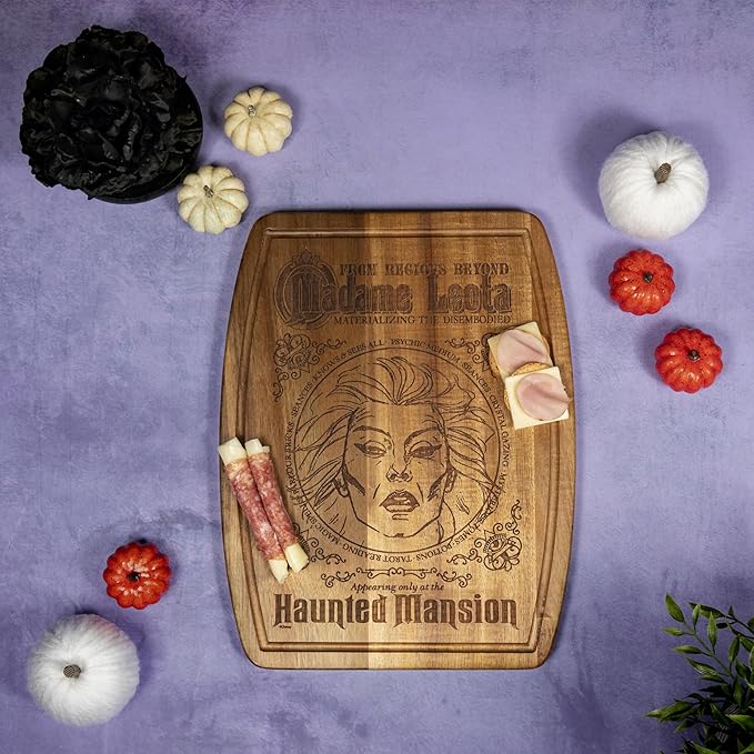 PICNIC TIME Disney Haunted Mansion Madame Leota Ovale Acacia Cutting Board Serving Board Charcuterie Cheese Board with Juice Groove Spooky Kitchen Decor Gift, (Acacia Wood)