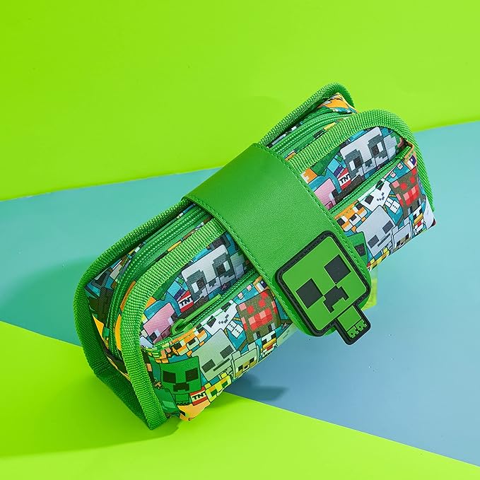 Minecraft Pencil Case for Boys and Girls, Kids Gamer School Supplies Multi Compartments with Detachable Zippered Pen Pouch 2 in 1