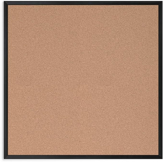 U Brands Cork Bulletin Board, 36" x 36", Black Aluminum Frame, Industrial Grade Pinning Surface