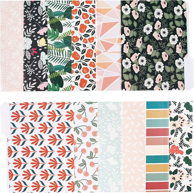 Cute File Folders, Set of 12 3-Tab Letter Size Decorative File Folders Boho Colored Manilla 8.5 x 11 Filing – Pretty Designer Home Office School Supplies (Enchantment)