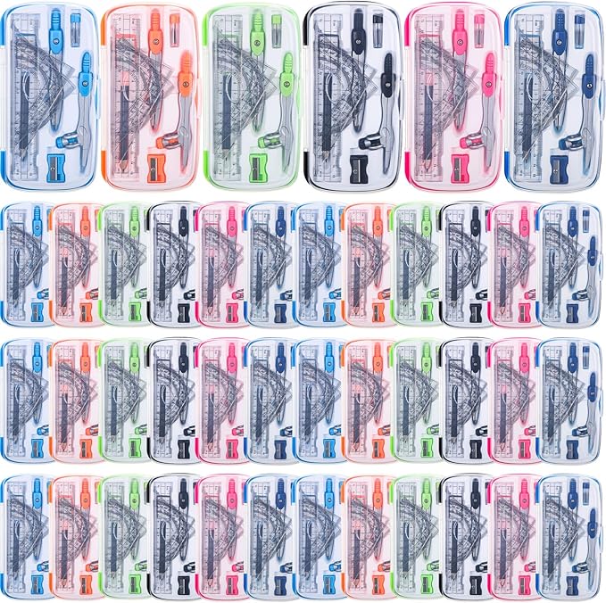 Zonon 36 Sets Math Geometry Kit Student 10 Pcs Shatterproof Storage Box Includes Compass, Rulers, Protractor, Eraser, Pencil Sharpener, Lead Refills, Pencil for Back to School Students Class Teacher
