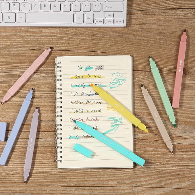 Mr. Pen- Dual Tip Aesthetic Highlighters, 8 Pack, Chisel & Fine Tips, Pastel Colors, Cute Assorted Colors, Cute High lighters for School, Highlighter Set