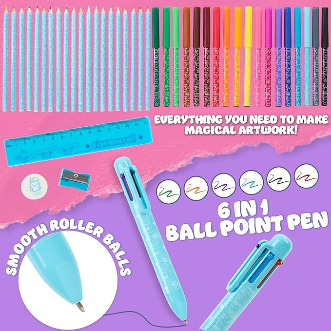 Hello Kitty Sanrio Pencil Case Kids Colored Pencils Markers Kawaii Kuromi Stationery Gifts for Kids (Blue Cinnamoroll)