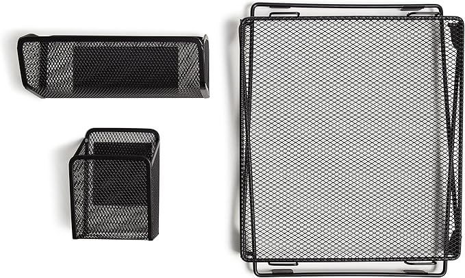 U Brands Mesh Locker Organization Kit, Includes Magnetic Cup, Folding Shelf and Bin, 3 Pieces (Black)